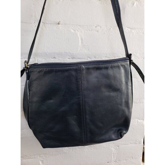 Dark Blue Leather Shoulder Bag with front Buckle and Pouch Vintage Leather Purse - Picture 10 of 10